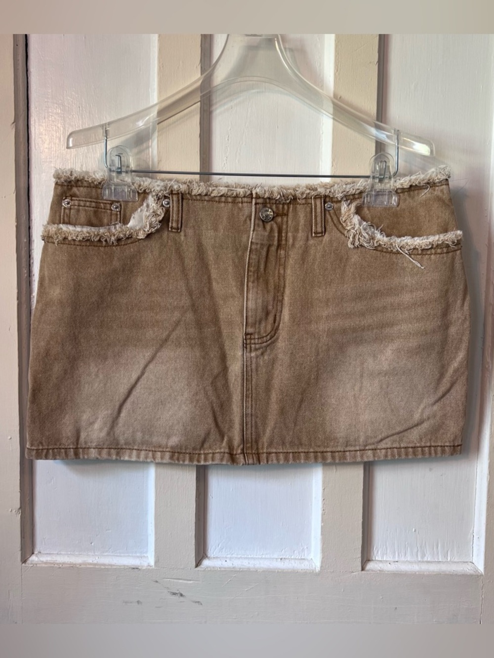 Tictoc Frayed Hem Denim Skirt